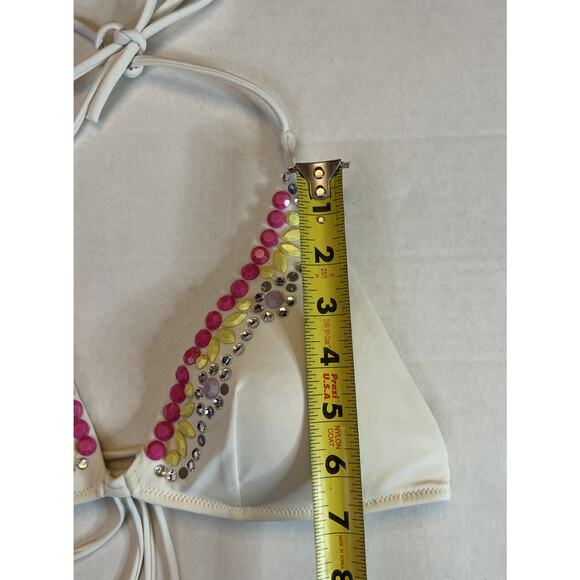 Victoria's Victoria Secret Bikini Halter Top S Small White With Rhinestones EUC - Picture 10 of 10
